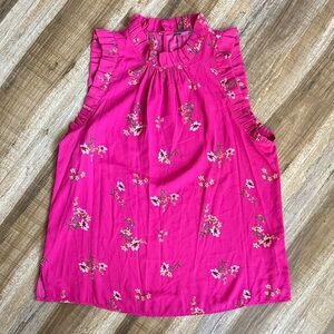 Vince Camuto Fuchsia Floral Ruffle Blouse